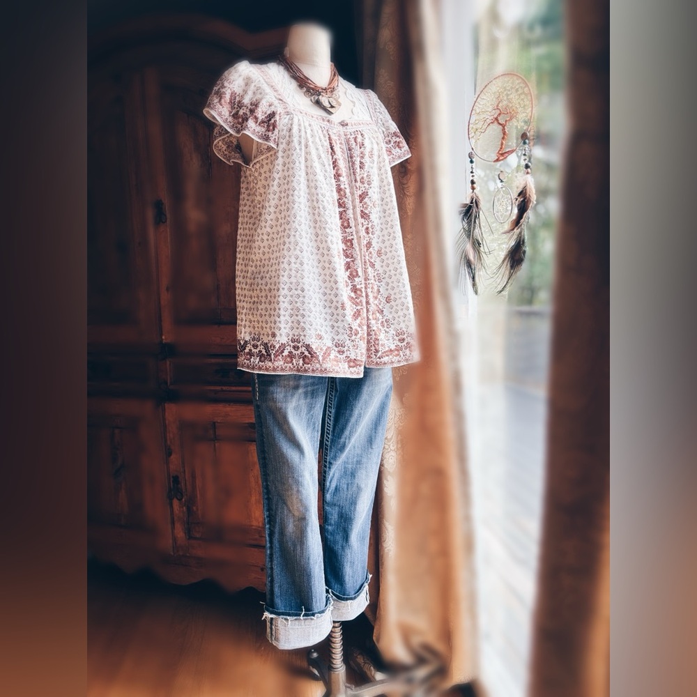 Max Studio Boho Peasant Blouse Floral Print Square Neck L NWT - Picture 13 of 15